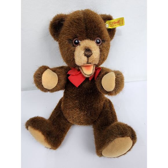 Vintage Steiff Dark Brown Mohair Bear Open Mouth Jointed Brass Button Ear Tag - Picture 1 of 11